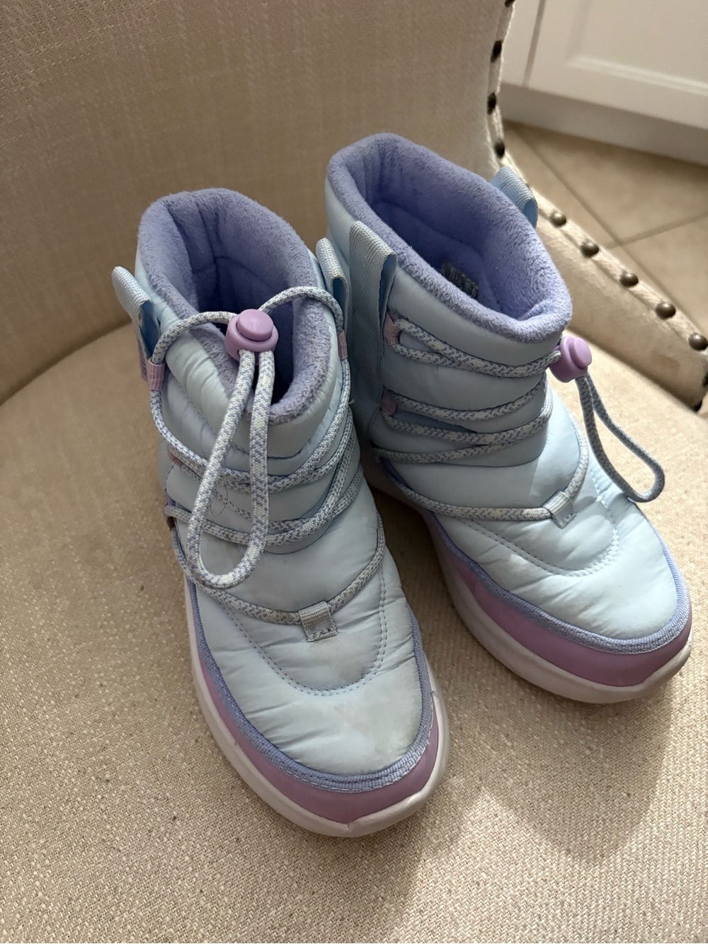 Skechers Kids Light Blue and Lavender Puffer Snow Boots